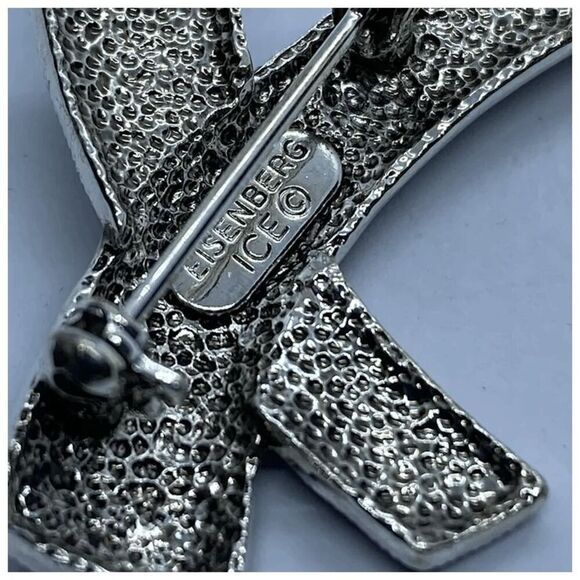 Eisenberg Ice Silver Tone Rhinestone Covered Swoosh / "X" Abstract Brooch / Pin - Picture 5 of 7